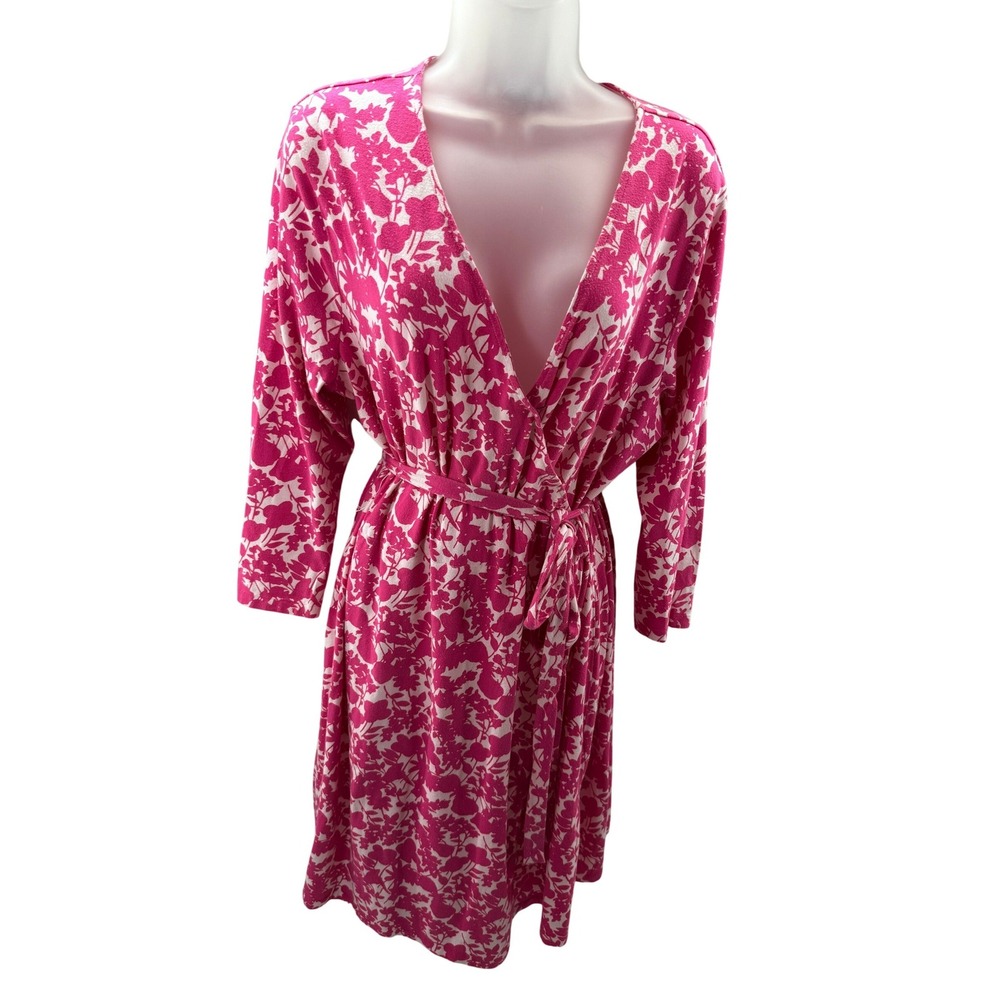 Brooks Brothers 346 Faux Wrap Robe Dress Pink Floral Long Sleeve XLarge
